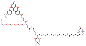 Biotin-PEG4-Dde-TAMRA-PEG3-Azide Chemical Structure